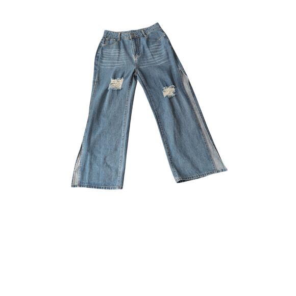 Composition Spliced Denim Jeans Cotton Blend Sz L EUC - Picture 3 of 4